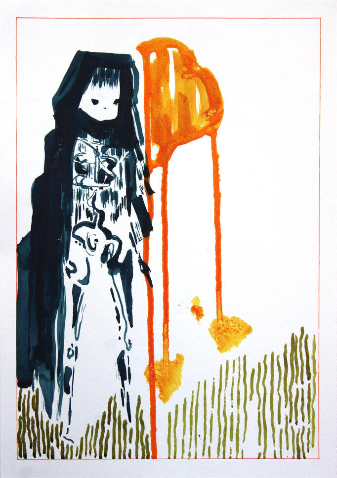 the dead traveler 2025 ink on paper 6''x10'' $20/ $40 matted