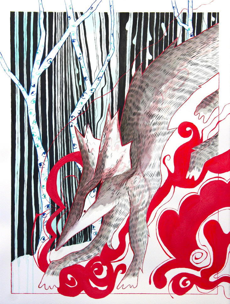 paranoia muse ambition 2025 watercolor and ink on paper 18''x24'' $120/ $180 matted