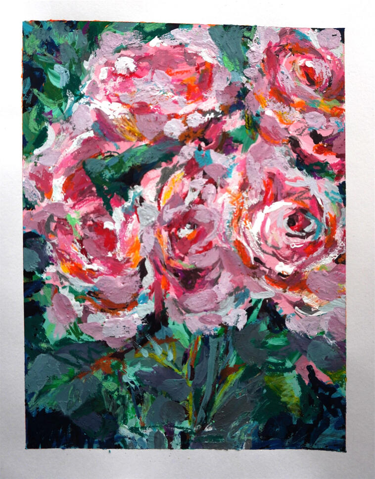 roses 2026 mixed media on panel 8''x12'' sold